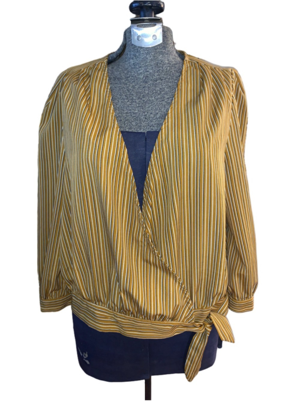 Women's Japna Striped Wrap Blouse Size L Yellow White